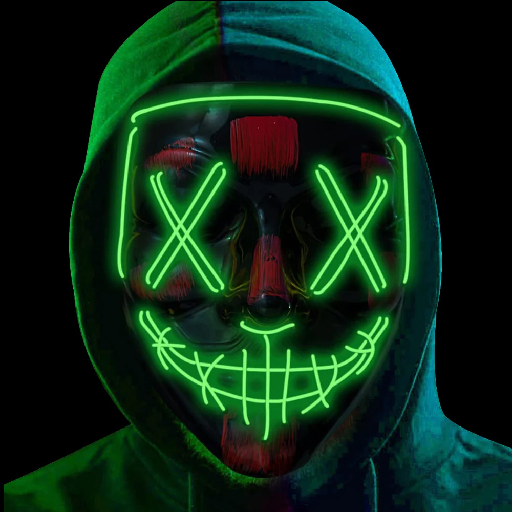 Shatchi Neon Green Halloween LED Stitched Purge Mask Image 2