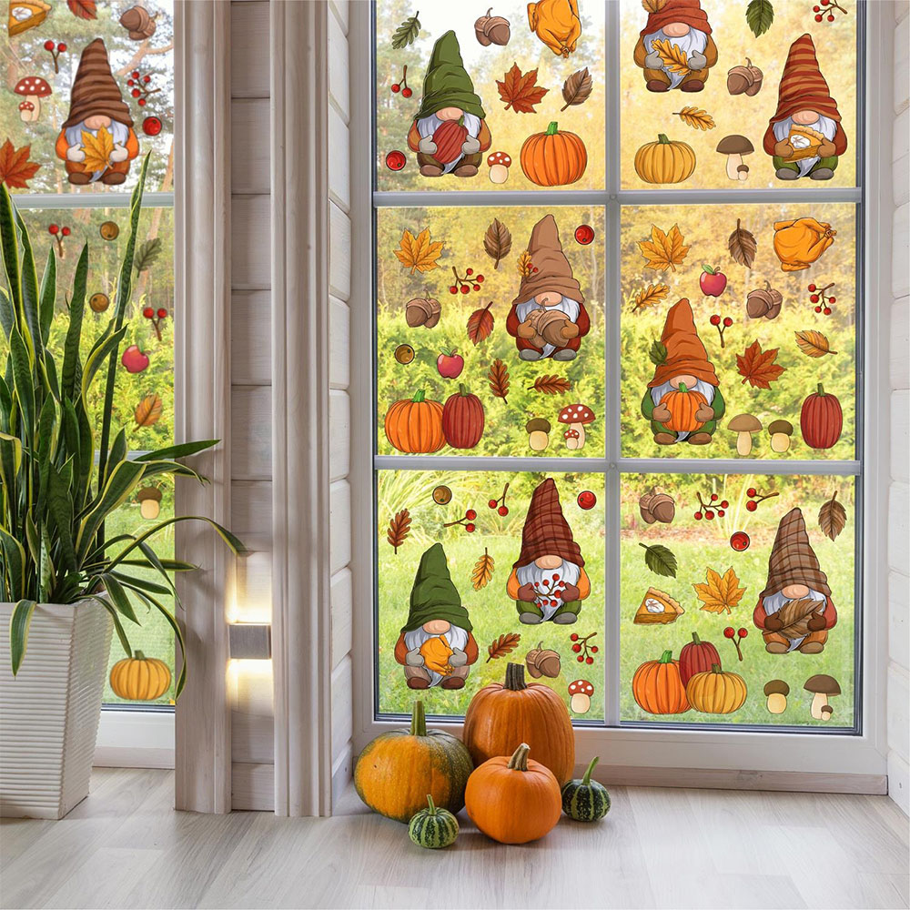 Walplus Halloween 102 Piece Thanksgiving Gnomes and Window Cling Set Image 2
