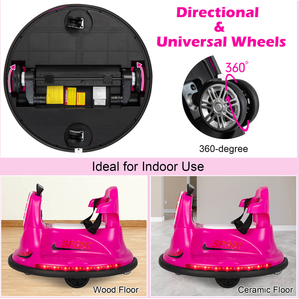Costway Kids Pink Electric Ride On Bumper Car with Dual Joysticks and Remote Control 12V Image 7