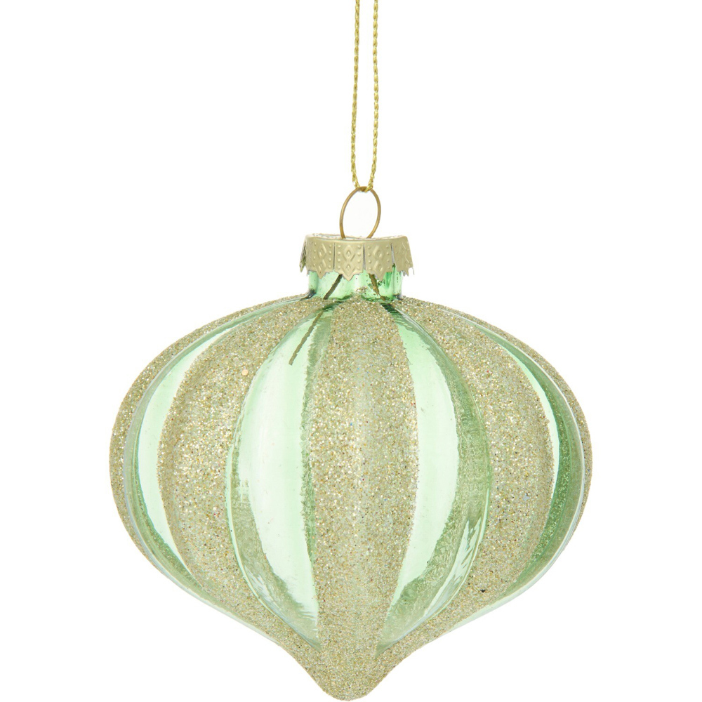 Single Royal Emerald Clear and Champagne Glitter Bauble in Assorted styles Image 3