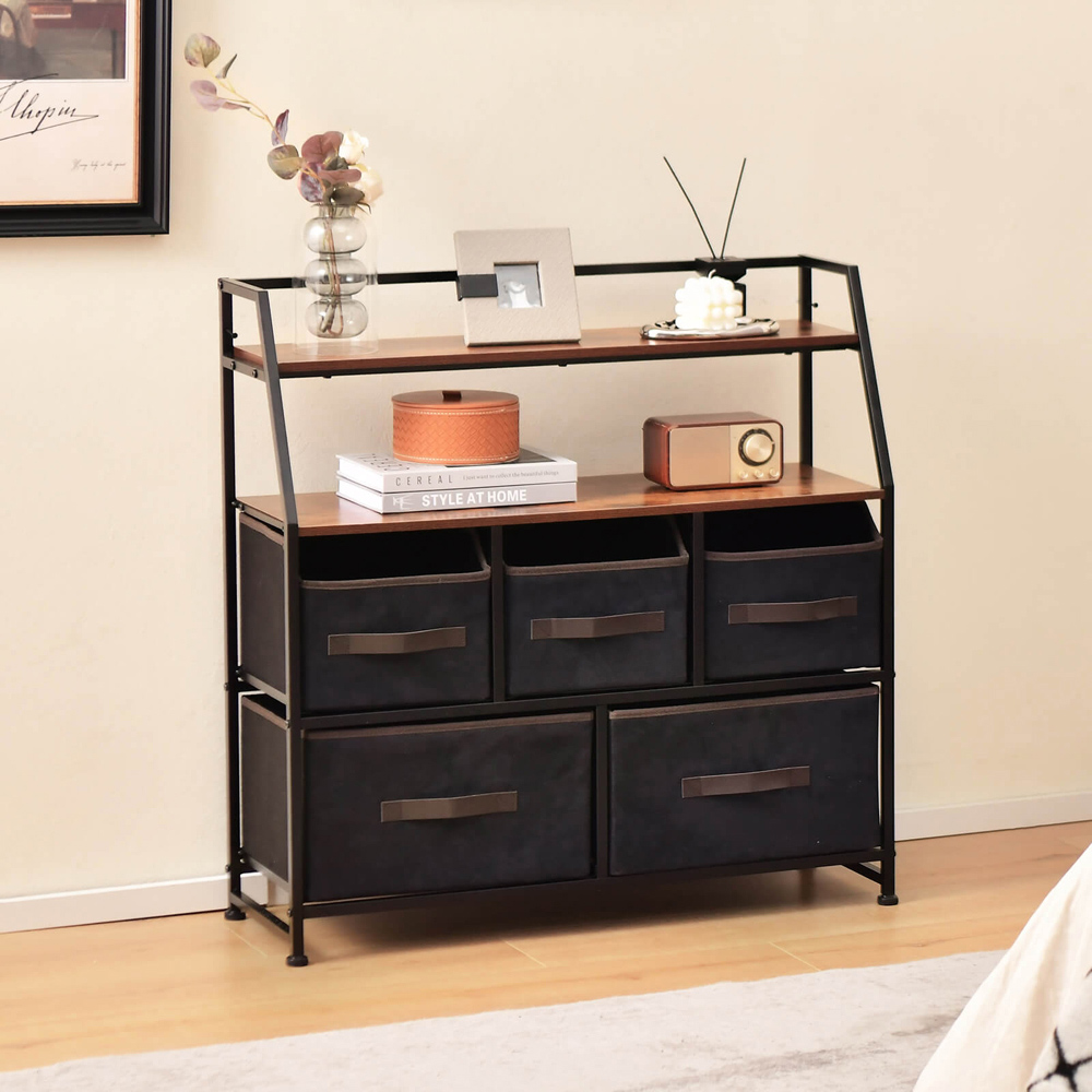Costway 5 Drawer 2 Shelf Brown Fabric Storage Unit Image 3