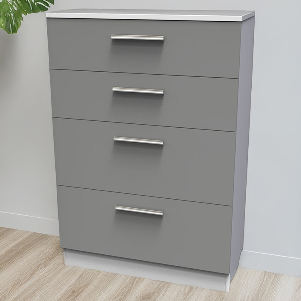 Crowndale Contrast 4 Drawer Dusk Grey and White Deep Chest of Drawers Ready Assembled Image 1
