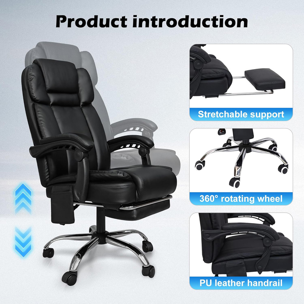 Alivio Black PU Leather Swivel Recliner Office Massage Chair with Footrest Image 7
