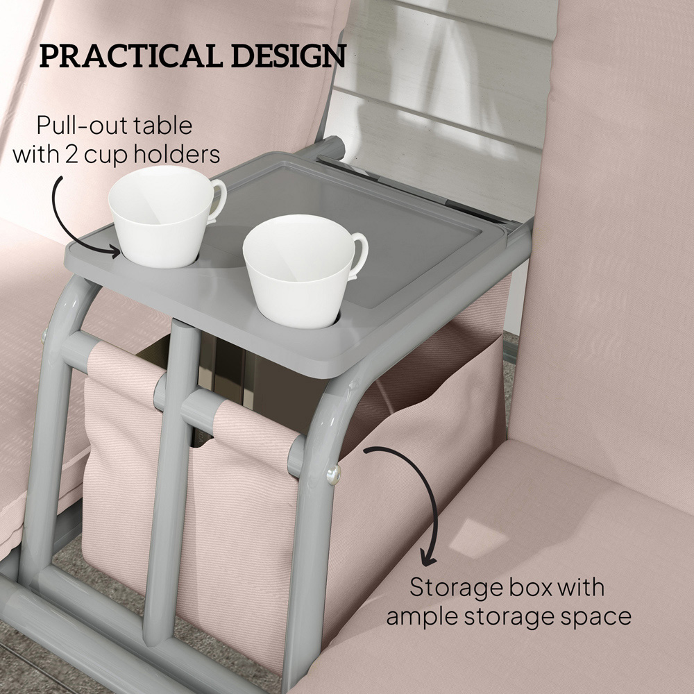 Outsunny 2 Seater Beige Covered Patio Swing with Pivot Table and Storage Console Image 5