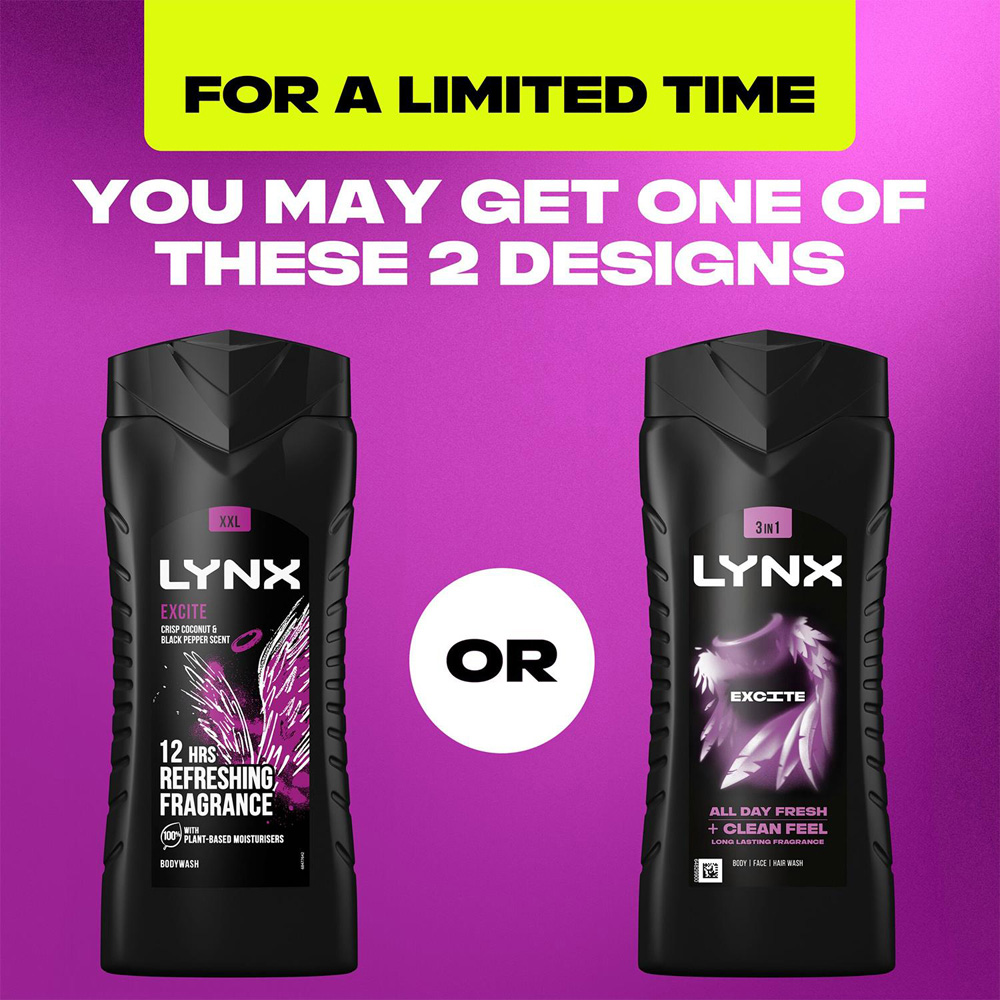 Lynx Excite Coconut and Black Pepper 12H Refreshing Fragrance Shower Gel 500ml 12 Pack Image 5