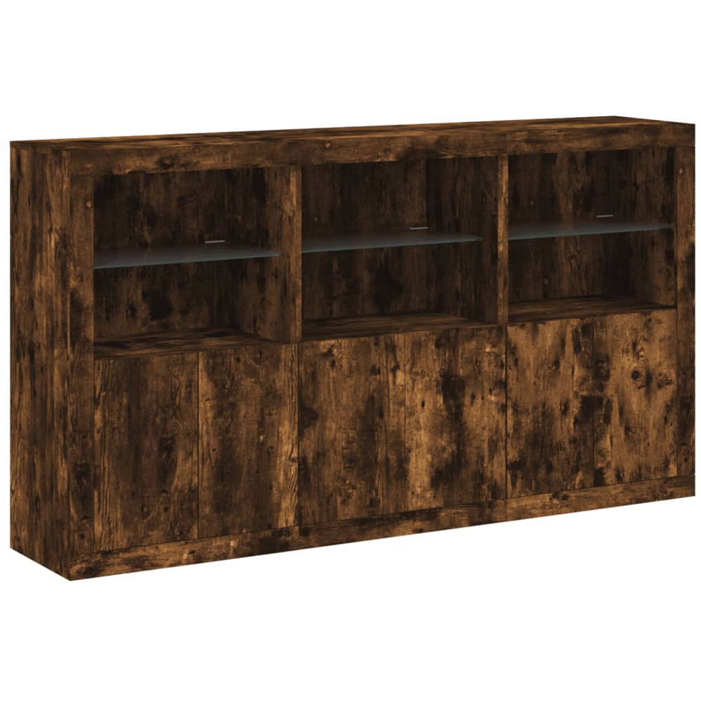 vidaXL 6 Door 6 Shelf Smoked Oak Large Sideboard with LED Lights Image 2