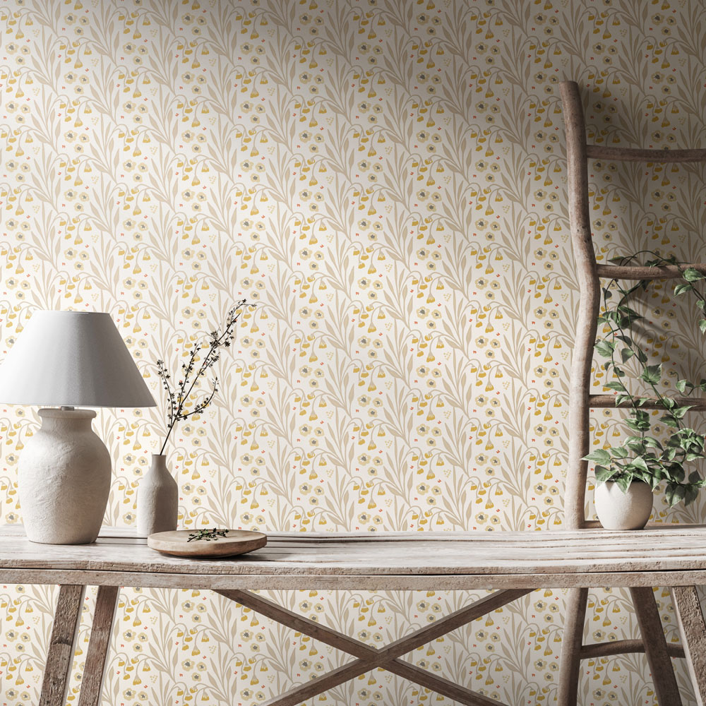 Hoopla Walls Meadow Stripe Ochre and Stone Non Woven Wallpaper Image 2