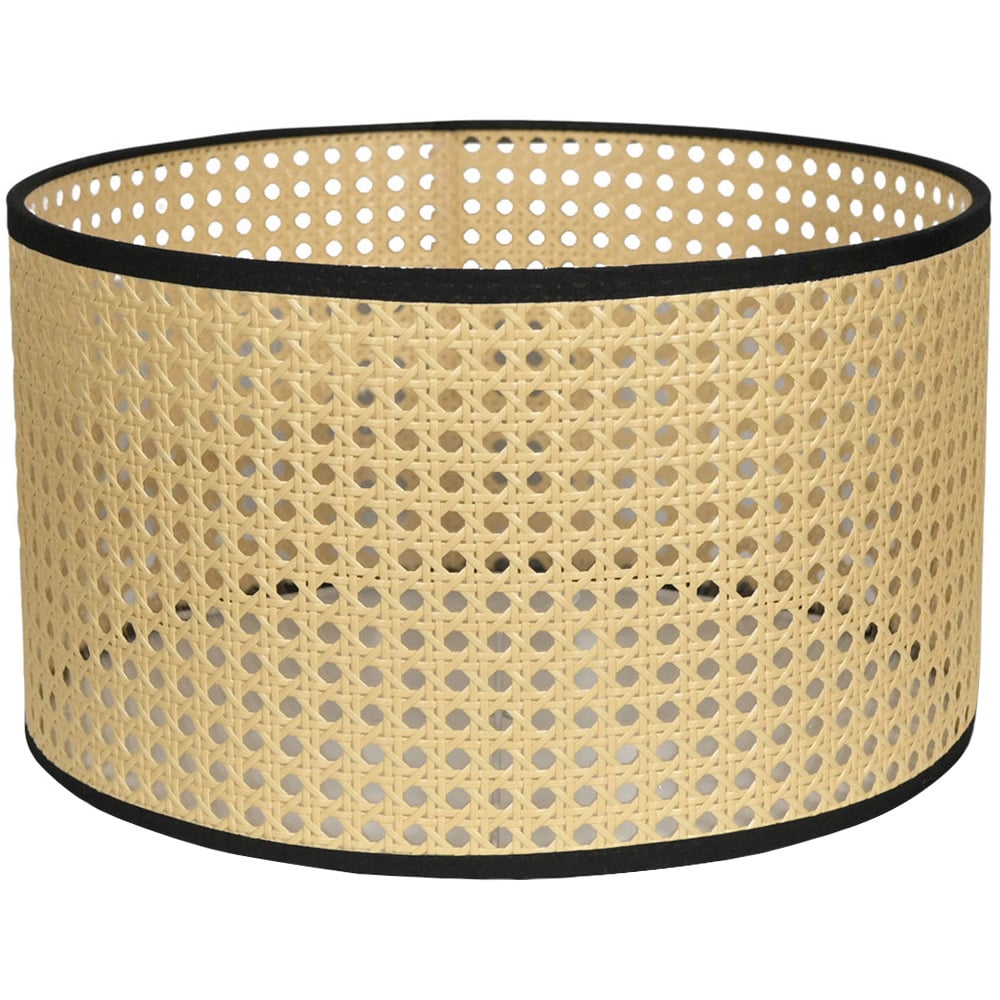 ValueLights Reni Natural Cane Black Trim Drum Ceiling Lamp Shade 35cm Image 1