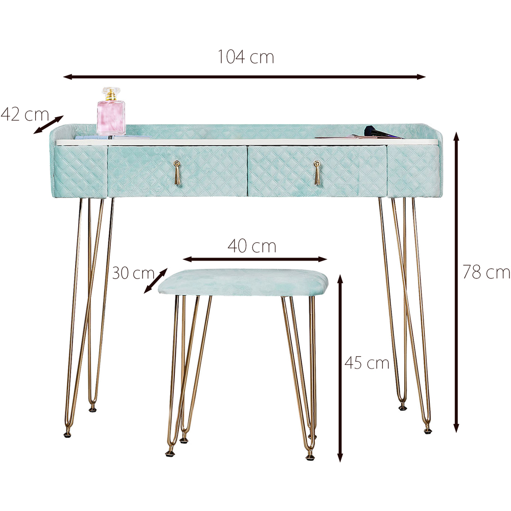 CARME Home Tokyo Glow Baby Blue Velvet Dressing Table with Stool Set Image 7
