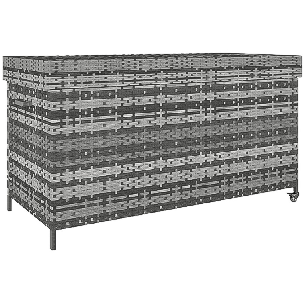 Outsunny Grey Rattan Garden Storage Box with Gas Lift Lid and Wheels 627L Image 1