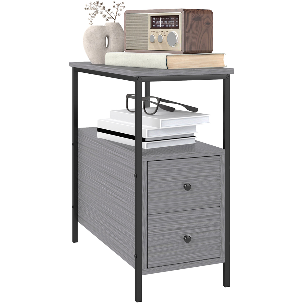 HOMCOM 2 Drawer Grey Narrow End Table Image 2