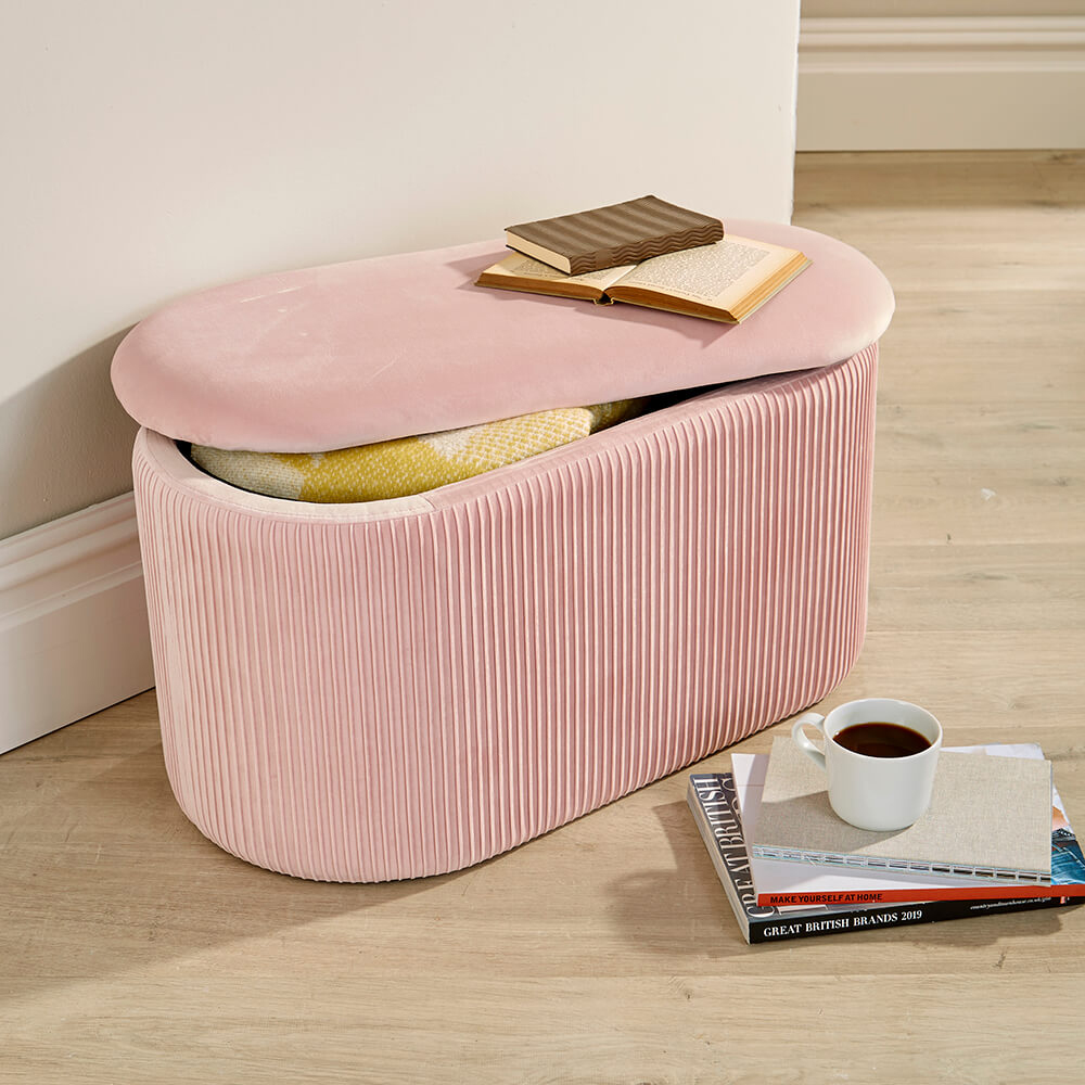 Home Source Aurora Pink Lift Top Velvet Fabric Storage Ottoman Image 5