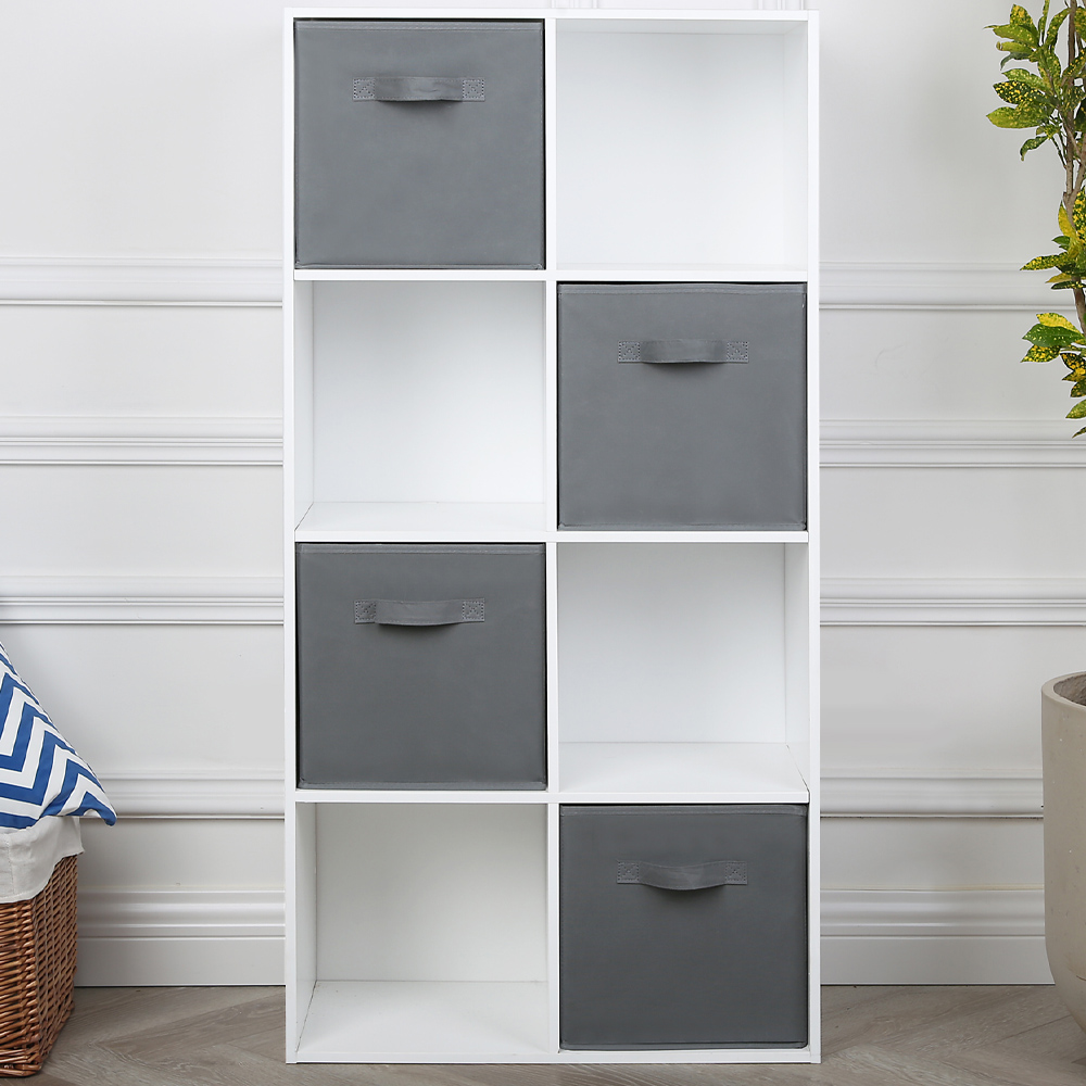 Jane 8 Shelf White Cube Storage Unit with Basket Image 1