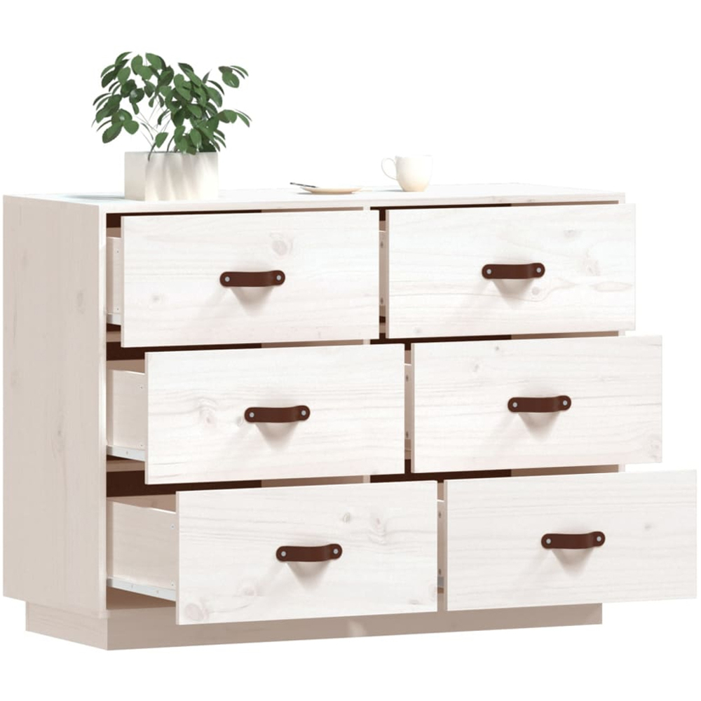 vidaXL 6 Drawer White Solid Pine Wood Sideboard Image 3