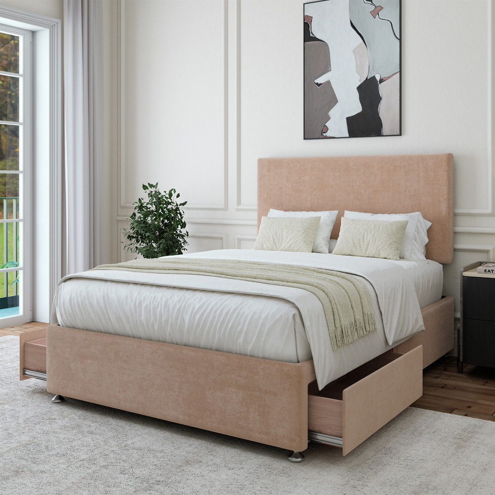 Bedmaster King Size Mink Naples Linen 2 Drawer Divan Base with Valencia Headboard Image 3