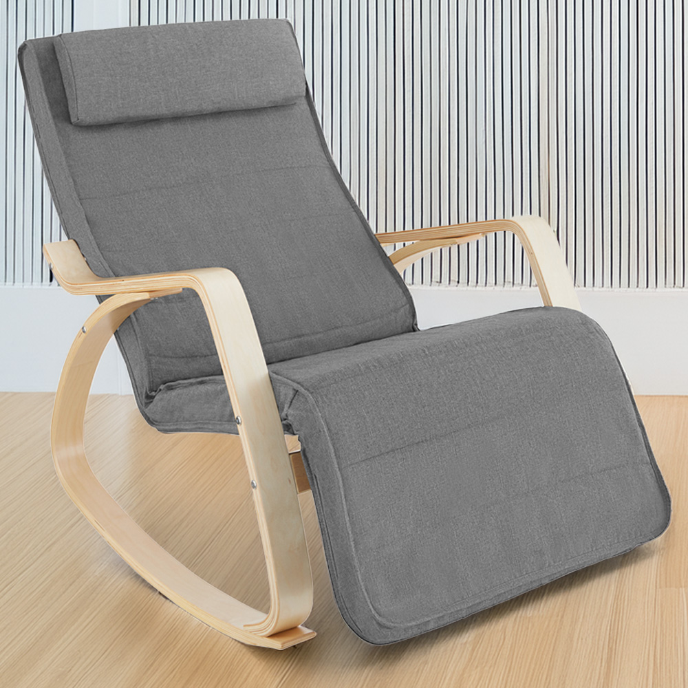 tectake Onda Light Grey Rocking Chair with Adjustable Footrest Image 1