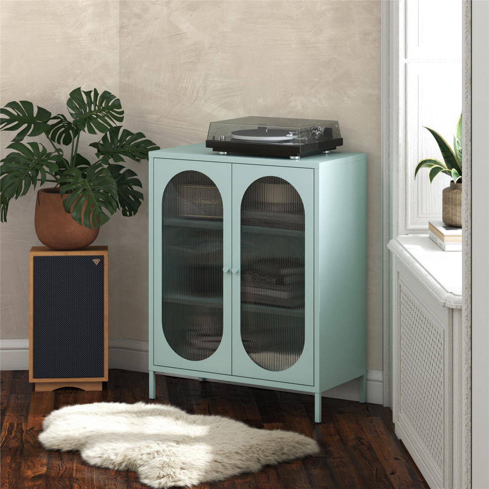 Dorel Luna 2 Door Sky Blue Fluted Glass Accent Cabinet Image 8