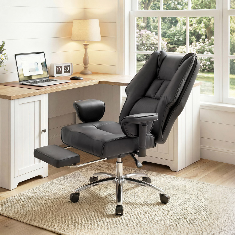 HOMCOM Black Executive Office Reclining Chair with Footrest Image 2