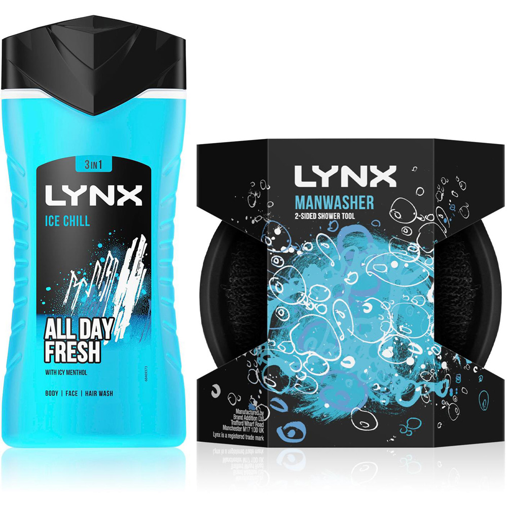 Lynx Ice Chill 3-in-1 Body Wash with Manwasher 2-Sided Shower Tool 225ml 3 Pack Image 6