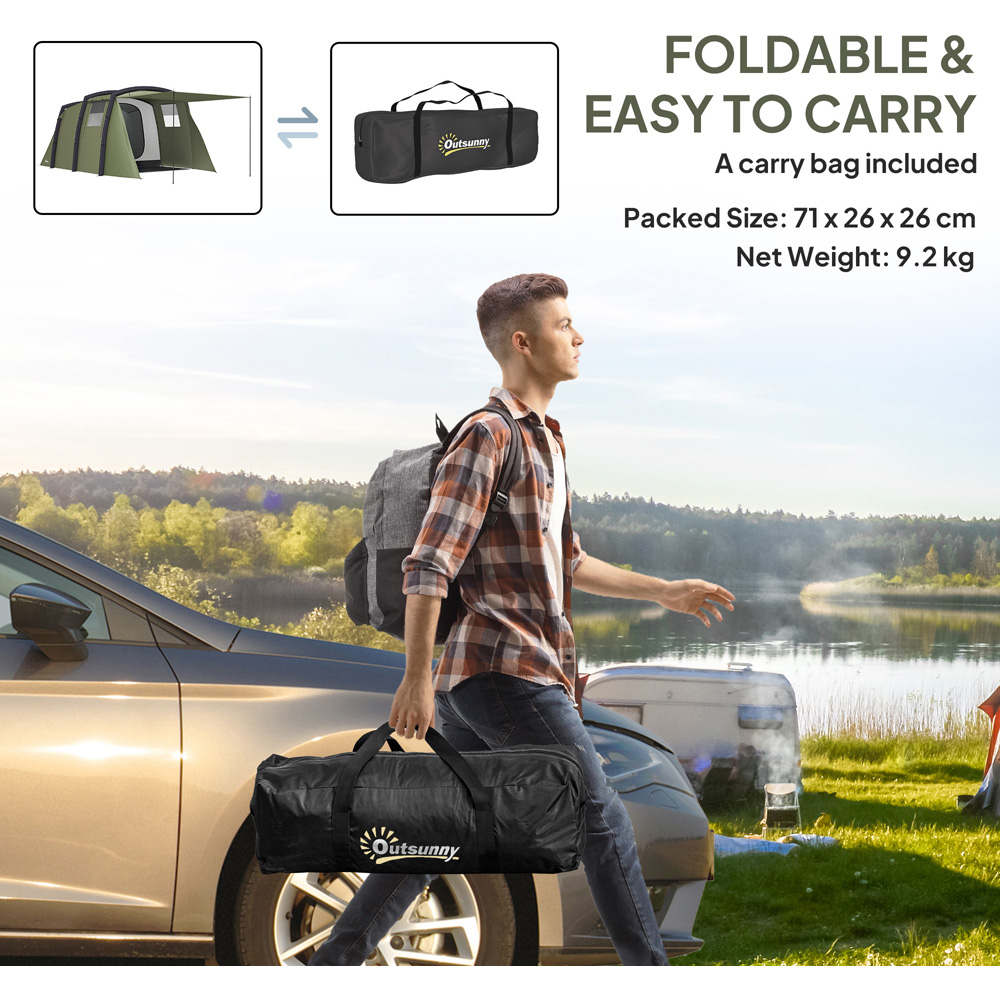Outsunny 3-4 Person Waterproof Tunnel Camping Tent with Air Pump Olive Green Image 8