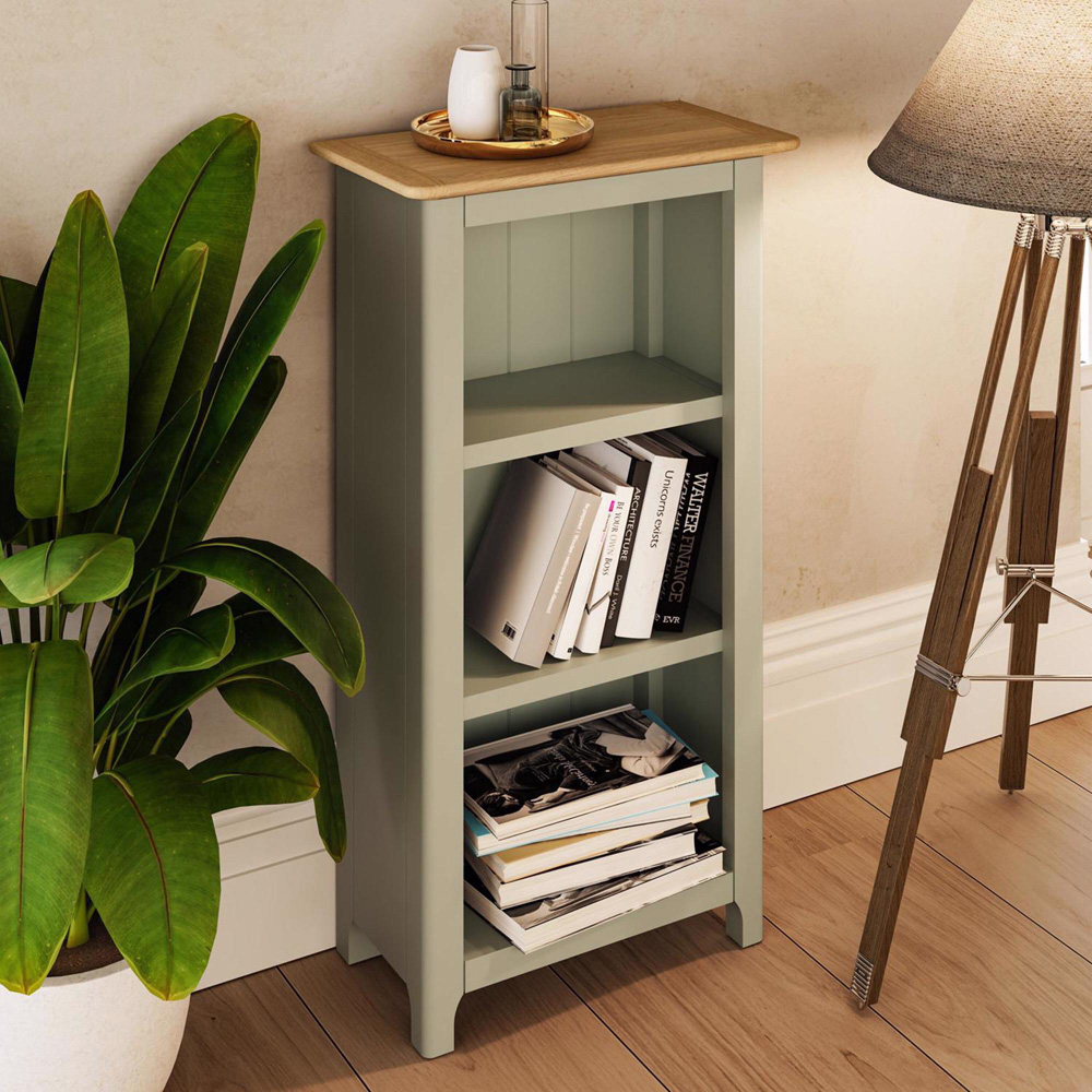 FWStyle Taberno 3 Shelf Sage Green and Oak Bookcase Image 5