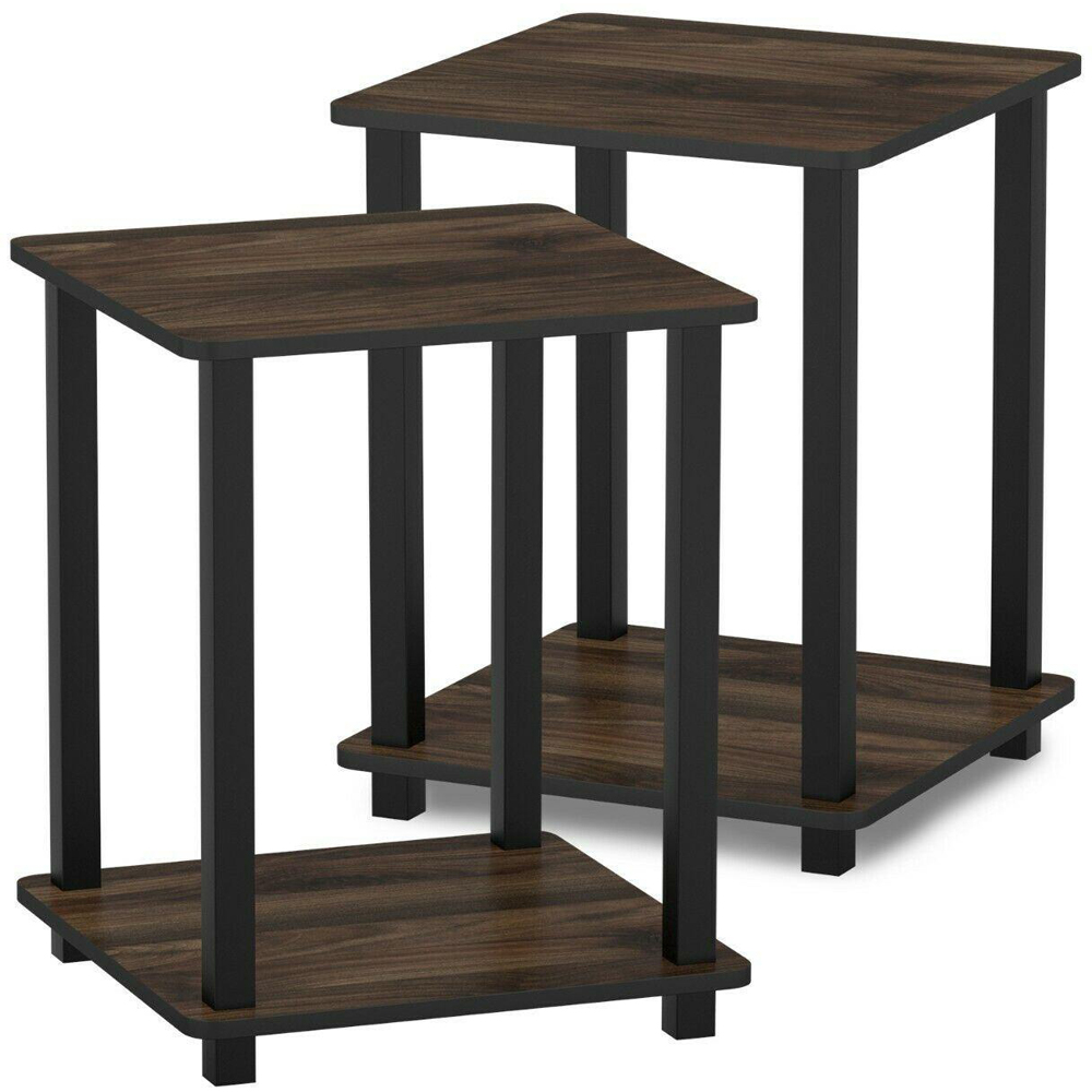Walplus Simplistic Columbia Walnut and Black End Table Set of 2 Image 3