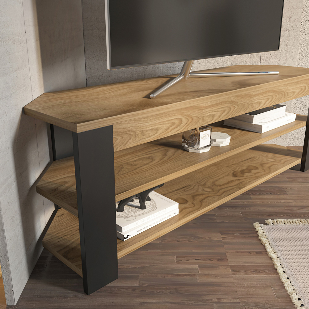 Decorotika Rita 2 Shelf Oud and Black Corner TV Stand for 43 inch TV Image 4