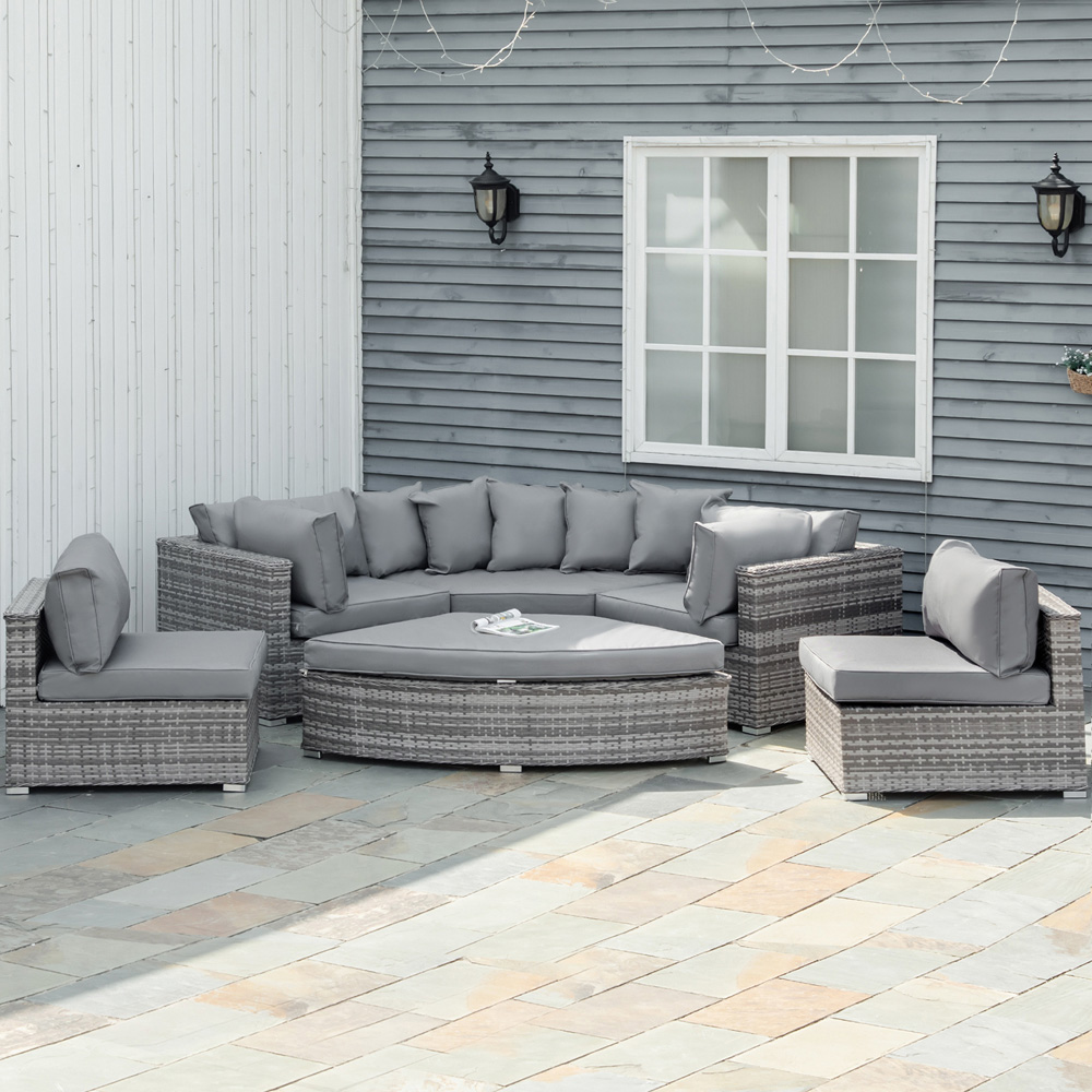 Outsunny 6 Seater Grey Rattan Wicker Sofa Lounge Set Image 1