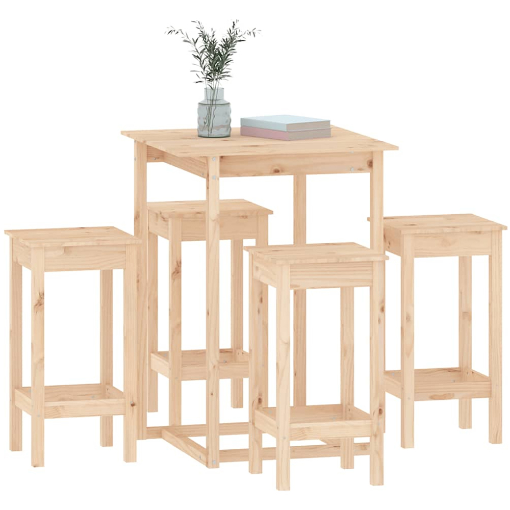 vidaXL 4 Seater Natural Solid Pine Wood Bar Table Set Image 3