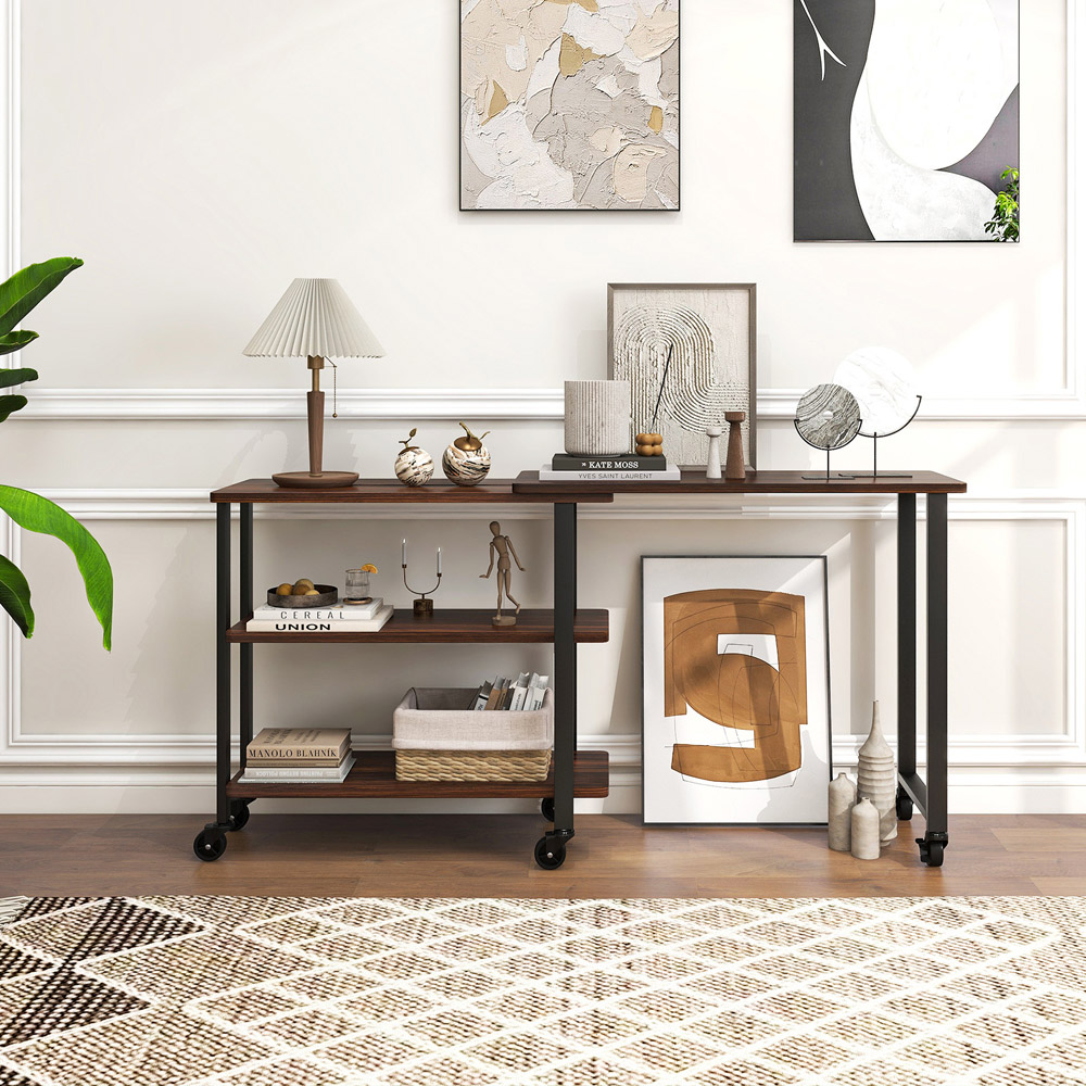 Costway Rotatable Computer Desk Walnut Image 3