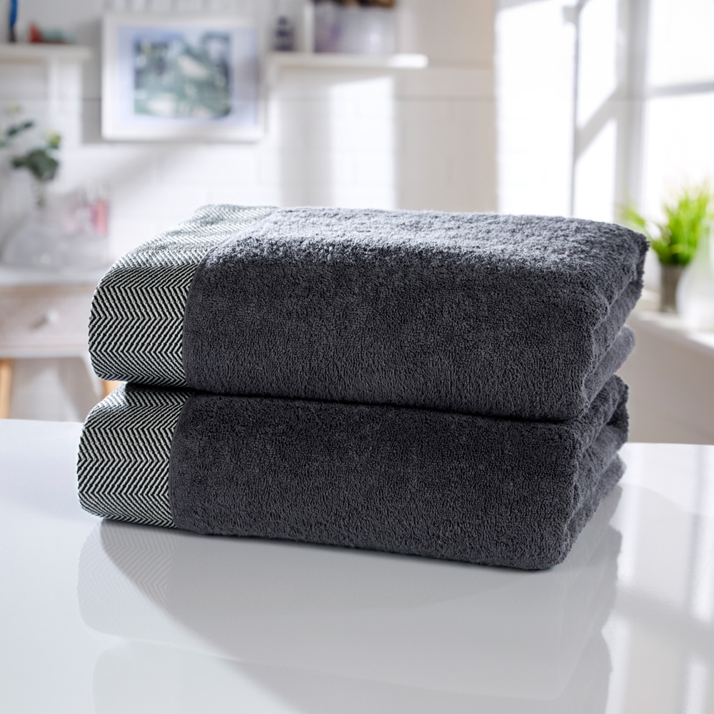 Rapport Home Tidal Pure Cotton Charcoal Grey Bath Sheet Set of 2 Image 2