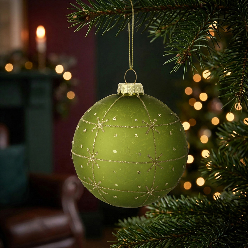 Glitter Olive Green Bauble Image 5