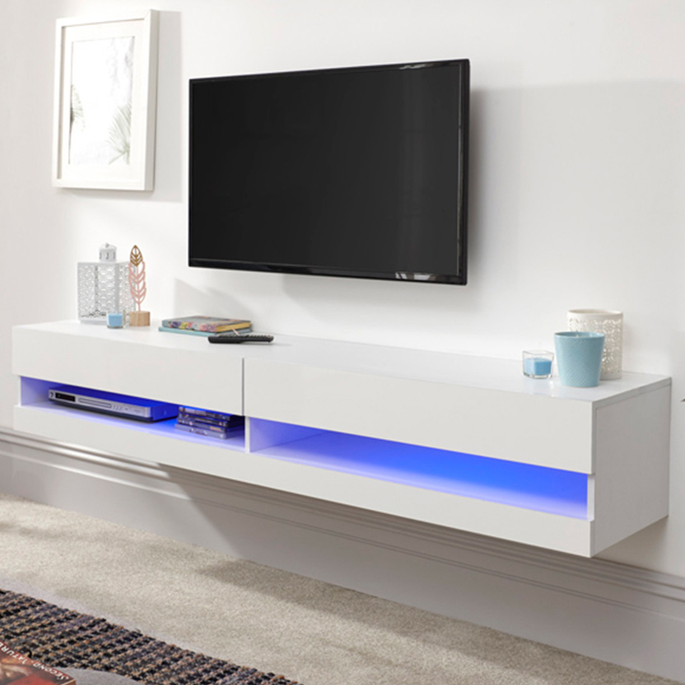 GFW Galicia White Large Wall TV Unit with LED Image 1