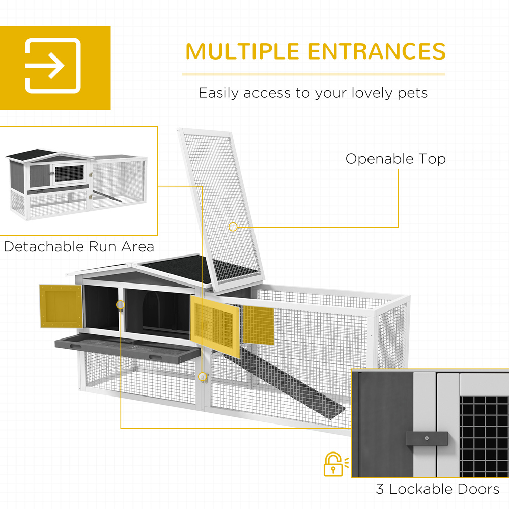 PawHut Outdoor Pet Rabbit Hutch White Image 3