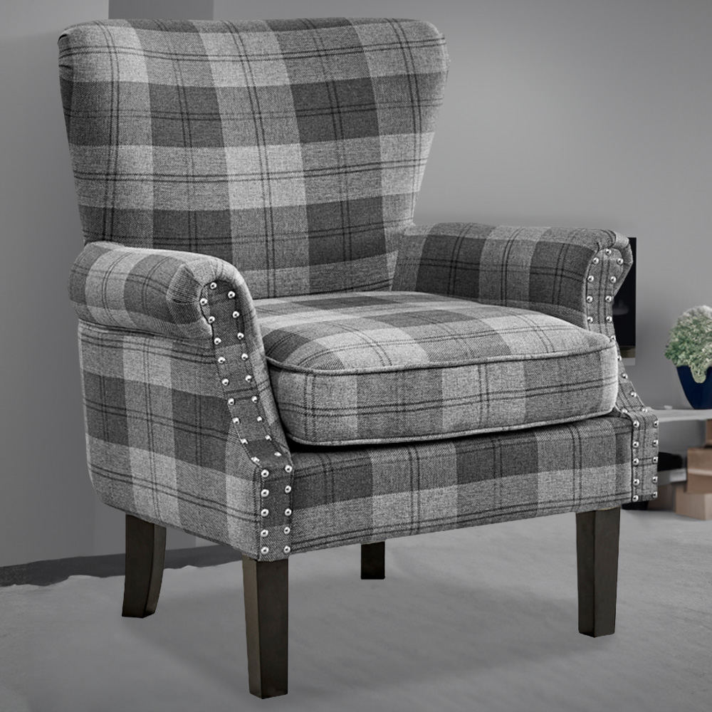 Home Detail Melbourne Grey Tartan Accent Chair Image 1