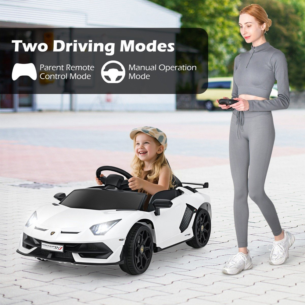 Costway Kids White Licensed Lamborghini Ride On Car with Remote Control and LED Headlight 12V Image 3