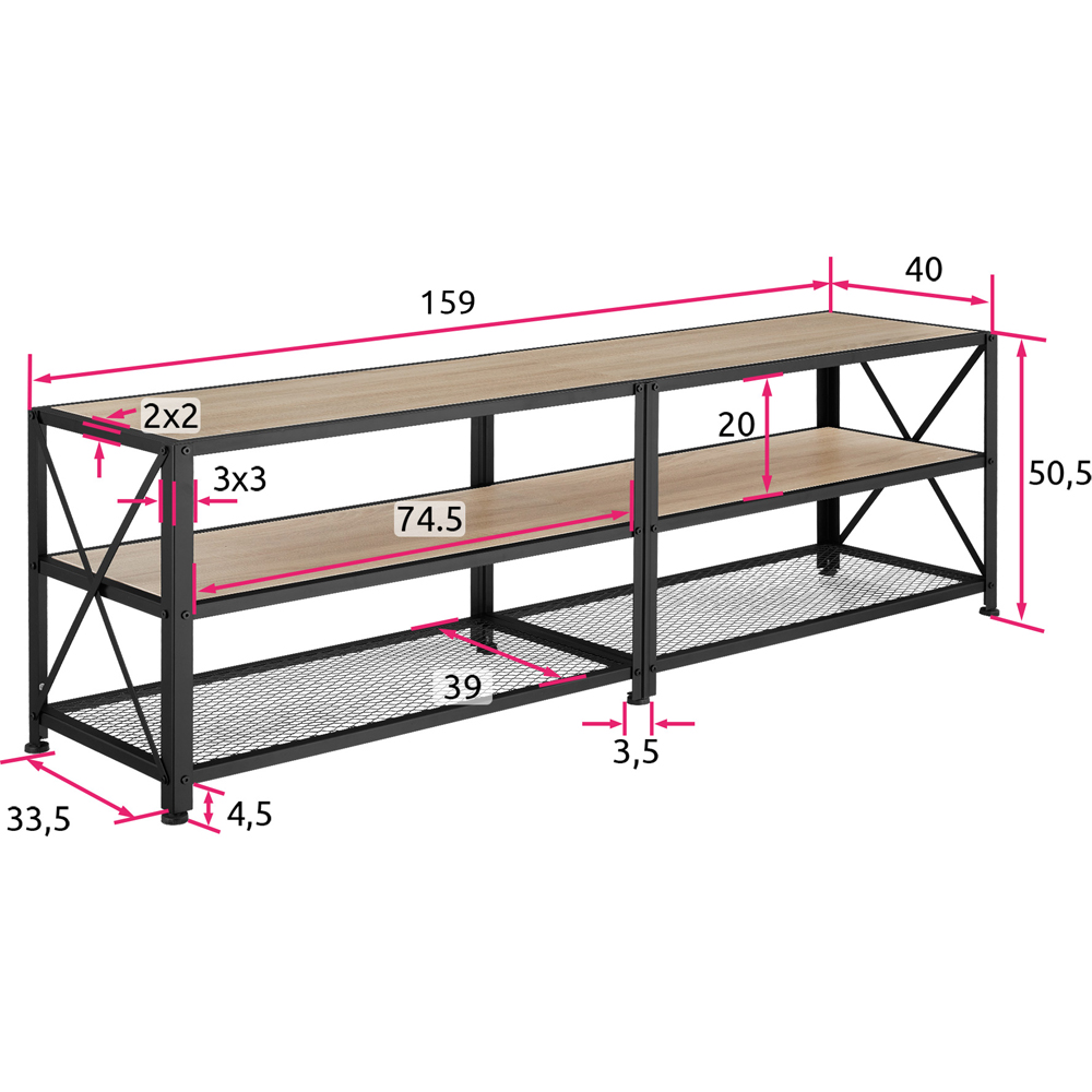 tectake 3 Shelf Light Wooden and Steel Rustic TV Stand Image 9