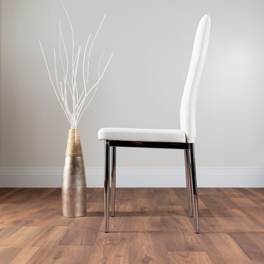 Furniturebox Arona Valera Glass 4 Seater Round Dining Set Chrome and White Image 3