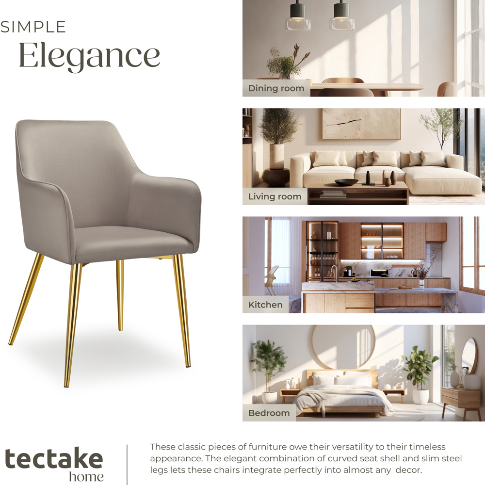tectake Avane Set of 6 Taupe Velvet Look Padded Dining Chair Image 7