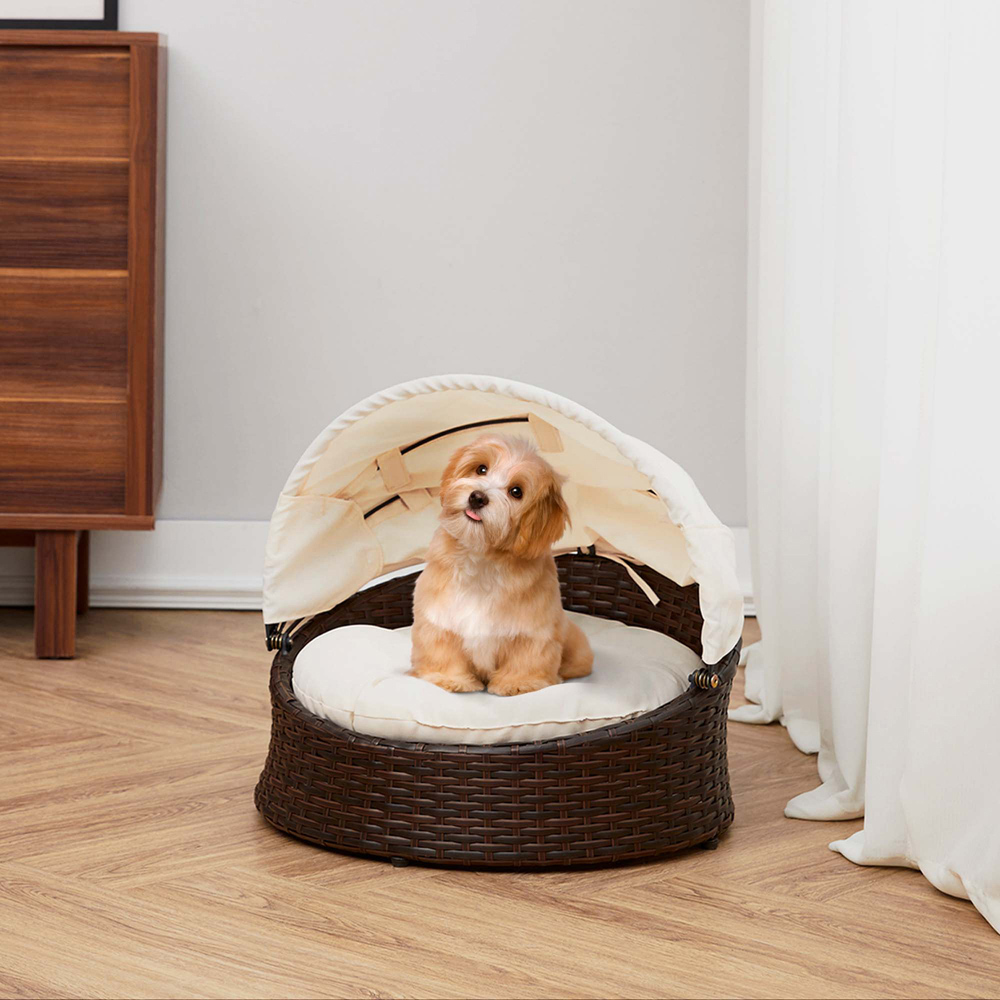 Teamson Pets Wicker Rattan Shell Shape Cat Bed with Cushions Image 6