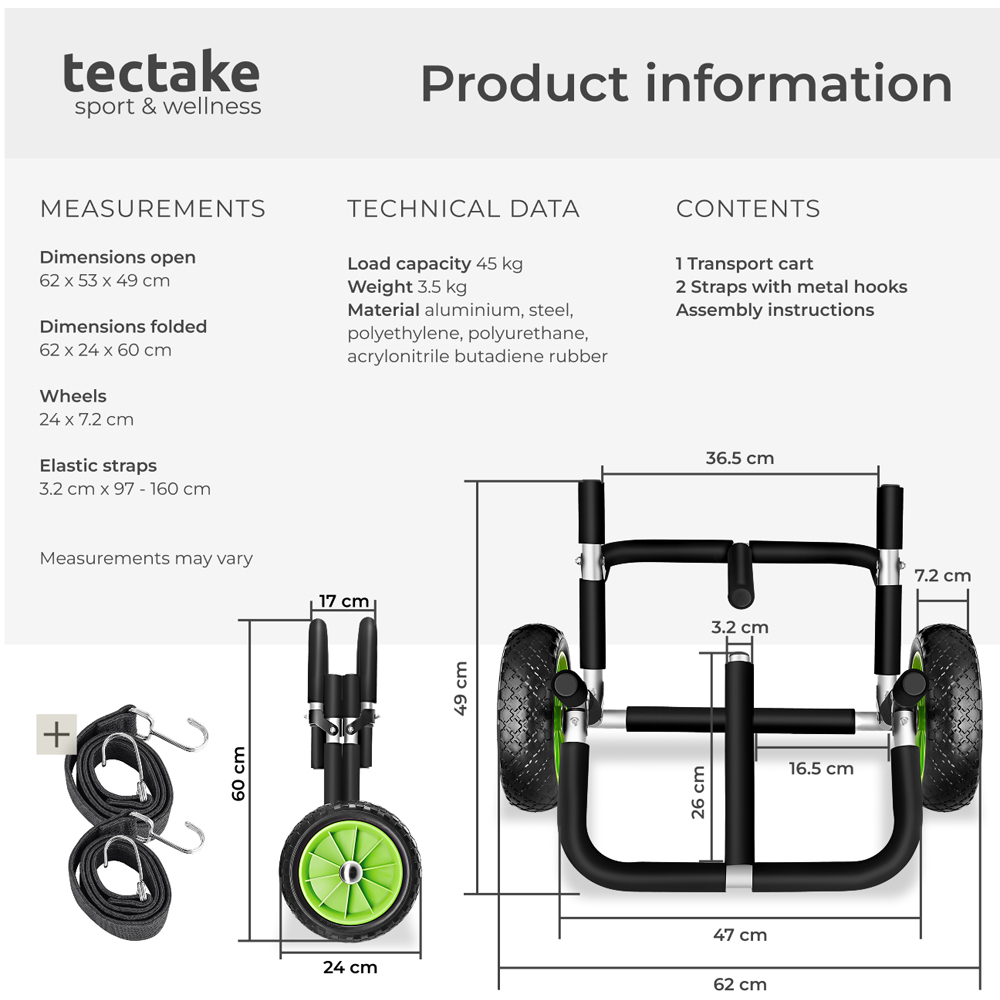 tectake Black and Green Wave Wheel Aluminium Surfboard Trolley Image 8