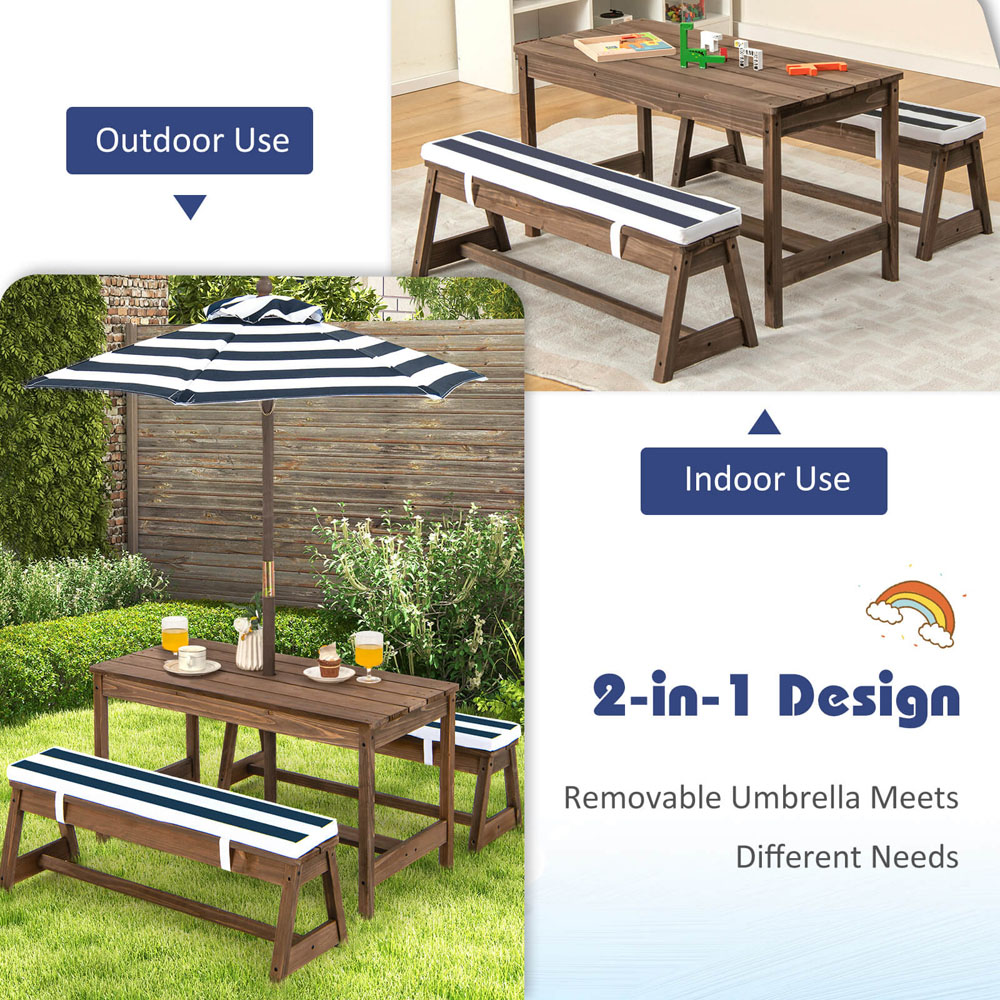 Costway Blue Kids Picnic Table and Bench Set with Umbrella Image 8