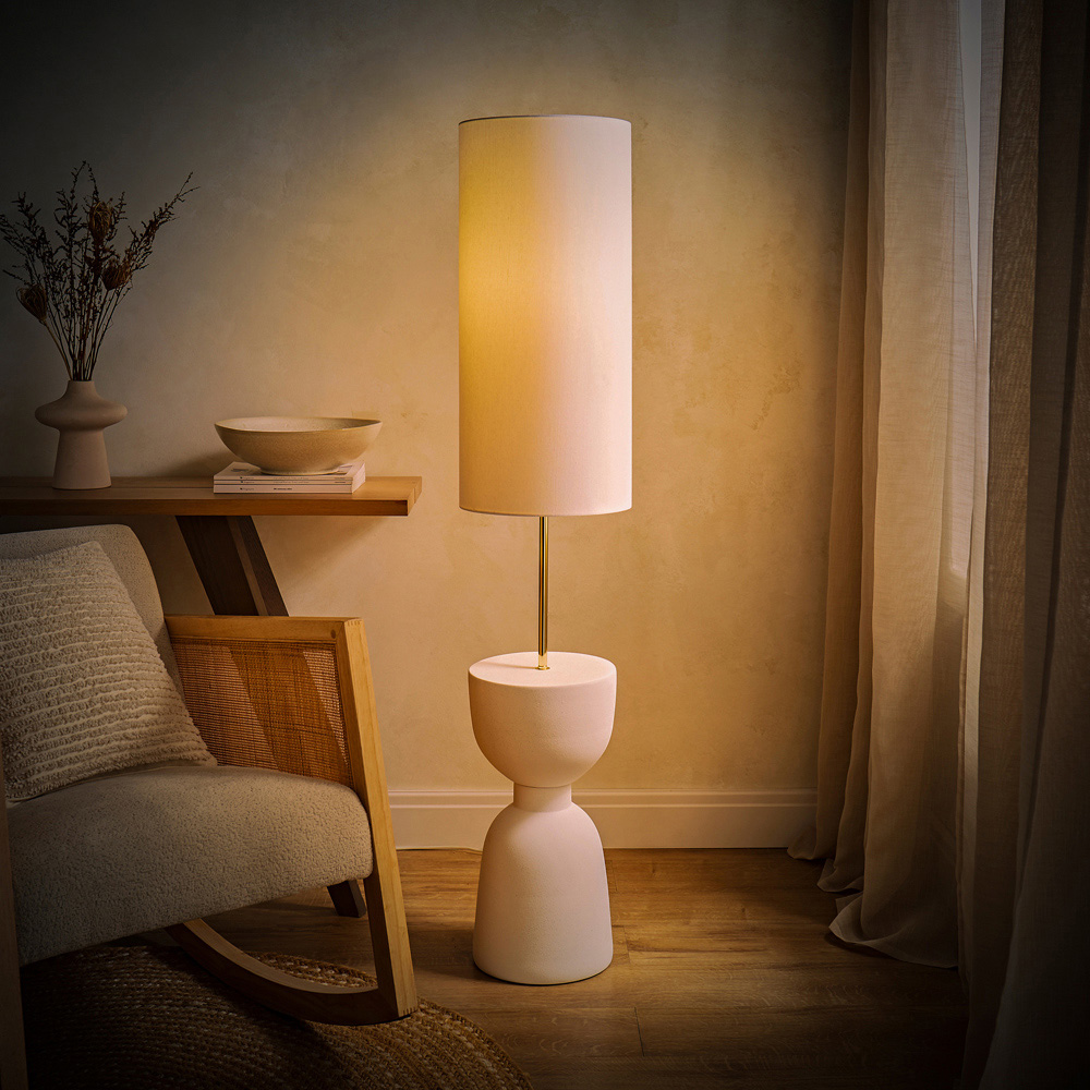 ValueLights Esme Linen Tall Lamp Shade Ceramic Table Base Midi LED Floor Lamp Image 6