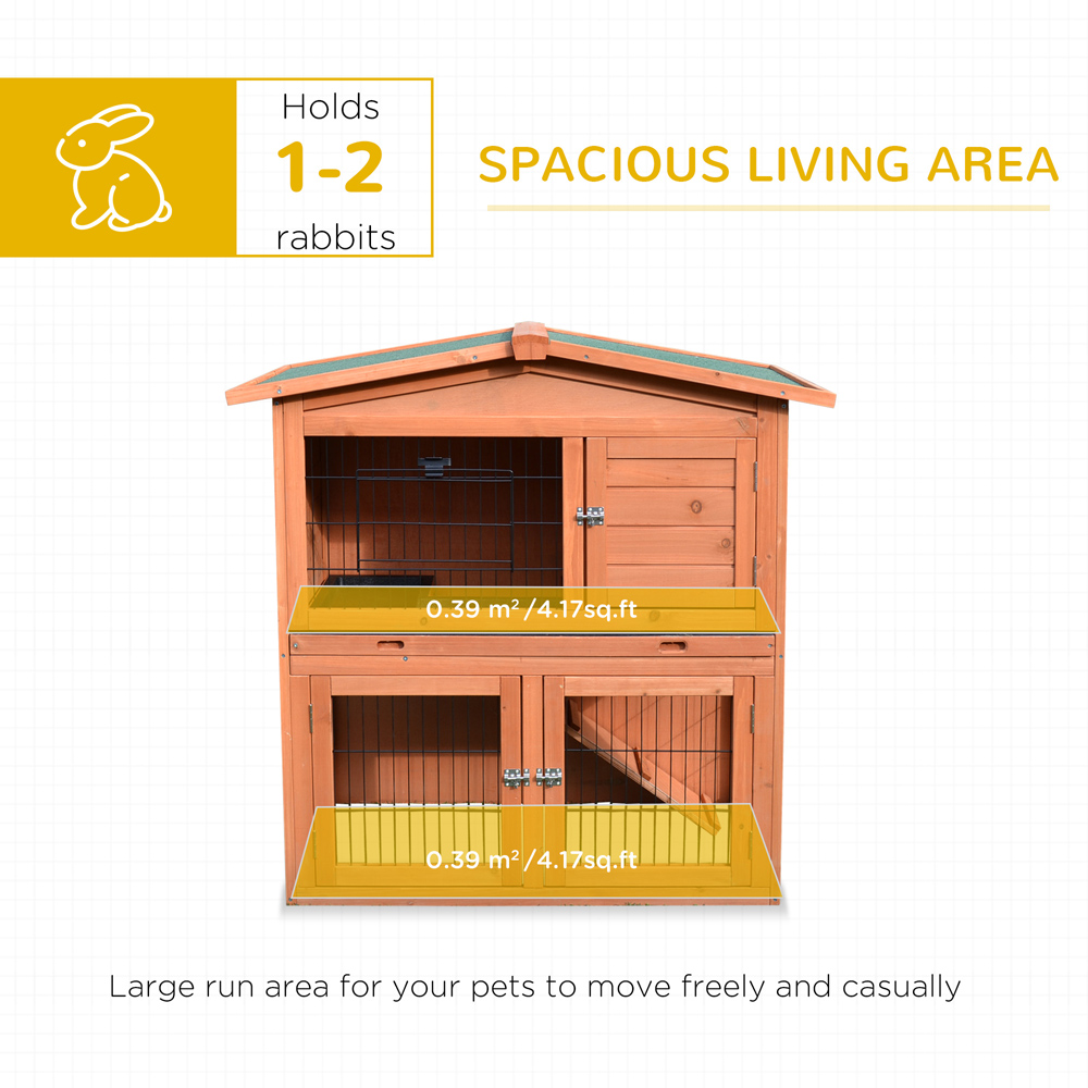 PawHut Wooden 2 Tier Rabbit Hutch Image 3