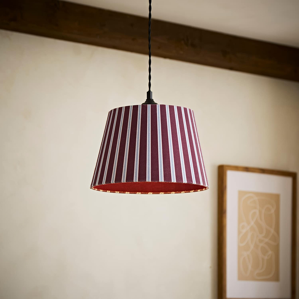 ValueLights Collins Burgundy and Navy Striped Fabric Easy Fit Ceiling Lamp Shade 28cm Image 6