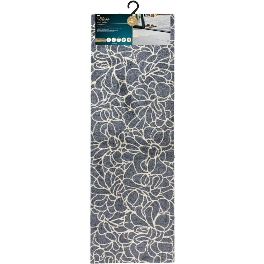 JVL Mega Grey Floral Latex Backed Door Mat and Runner Set Image 3