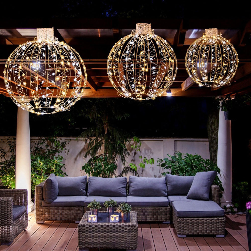 Costway Golden LED Ball Light Christmas Decoration 3 Pack Image 6