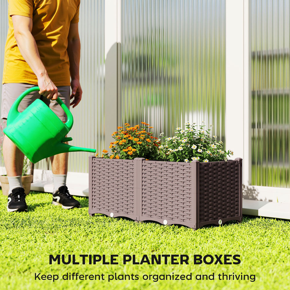 Outsunny Brown Plastic Self Watering Raised Garden Bed with Drainage ...