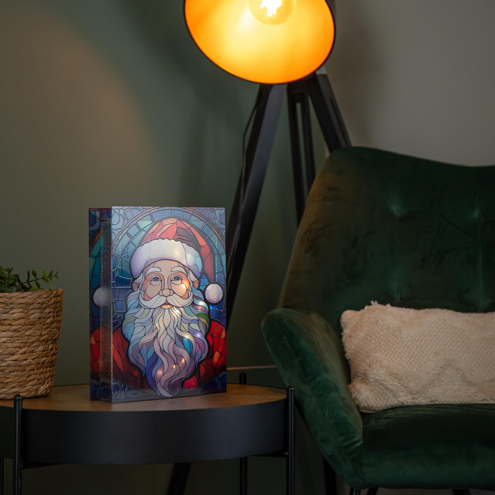 Samuel Alexander Warm White LED Double Sided Glass Stained Santa Light Up Christmas Decoration Image 4