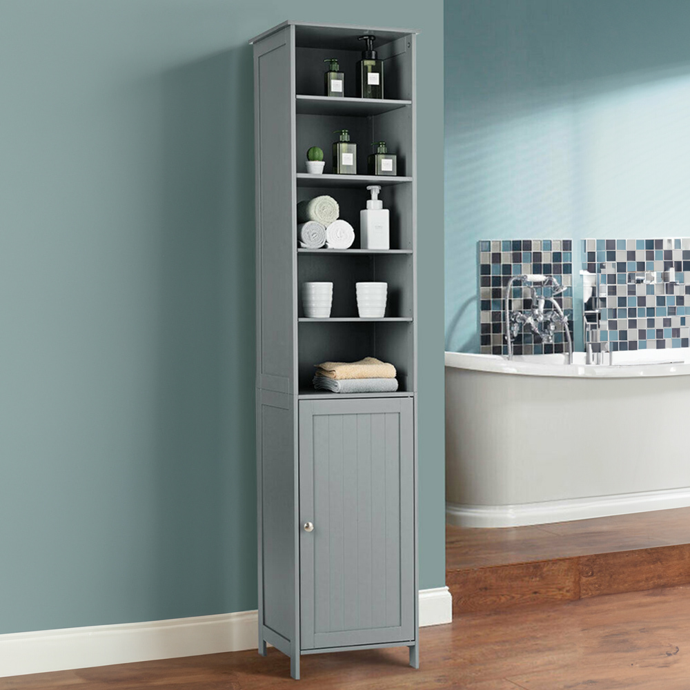 Costway Single Door 5 Shelf Grey Storage Cabinet Image 1